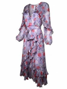 La Maison Talulah Femme Floral Ruffle Wrap Midi Dress Purple M